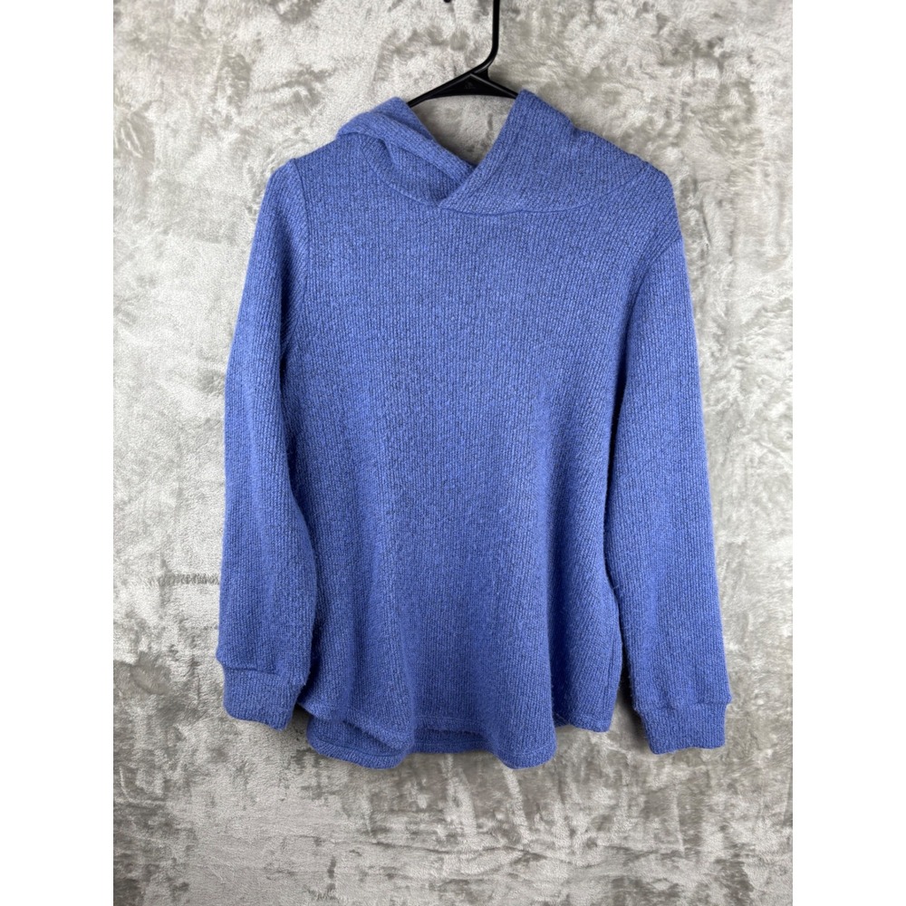 LOFT Knit Hooded Sweater Womens‎ Large Blue Cozy Pullover Casual Normcore Top